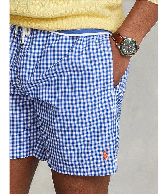 Polo Ralph Lauren 5.75#double; Inseam Traveler Classic Gingham Swim Trunks Product Image