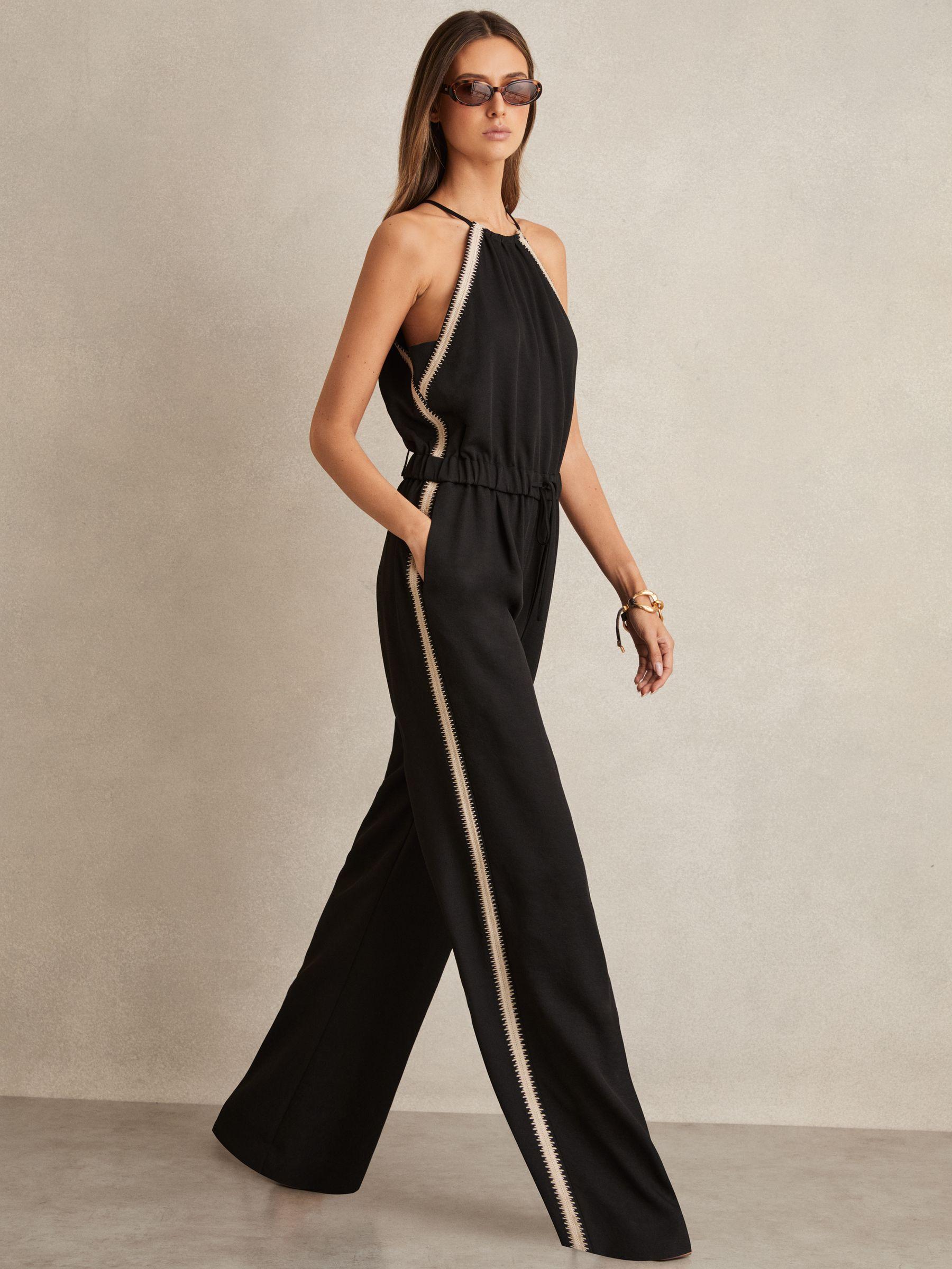 Halterneck Craft Stitch Jumpsuit in Black Product Image