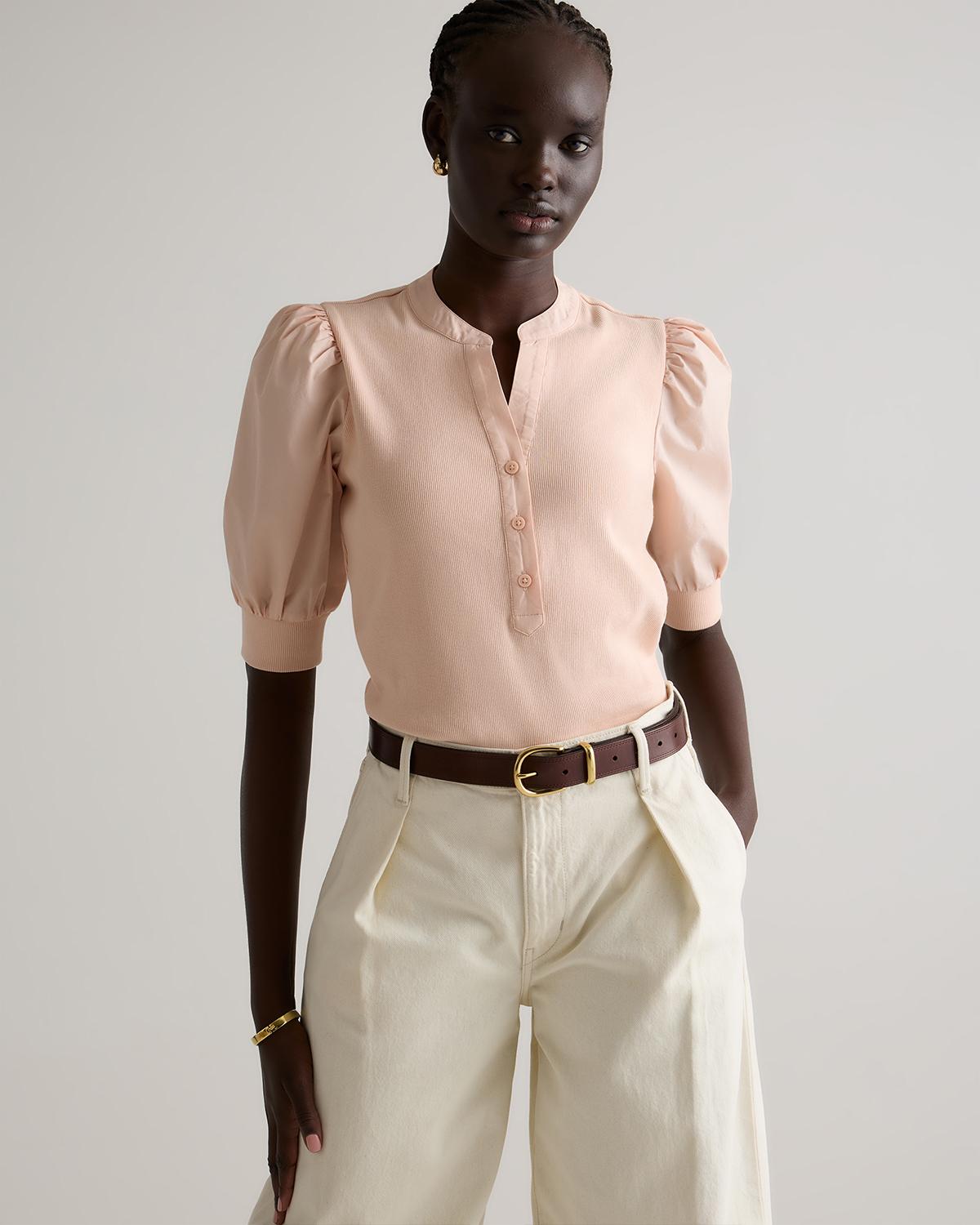 Quince | Women's Cotton Mixed Media Puff Sleeve Top Size XL, Tencel Product Image