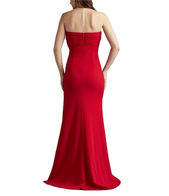 Tadashi Shoji Strapless Pleated Crepe Front Slit Gown Product Image