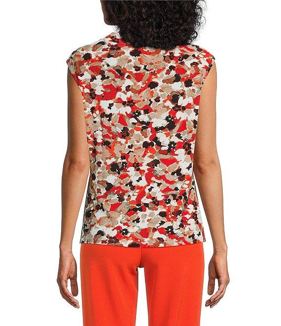 Kasper Printed Jersey Cowl Neck Cap Sleeve Top Product Image