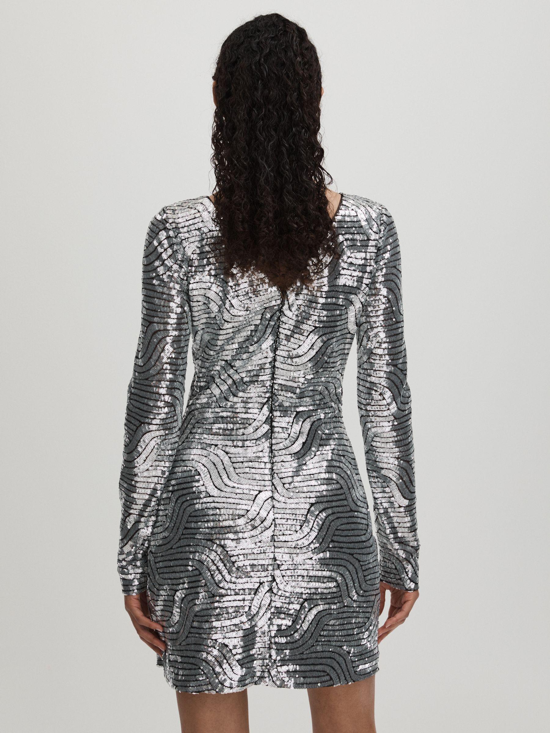 Halston Sequin Mini Dress in Silver Product Image