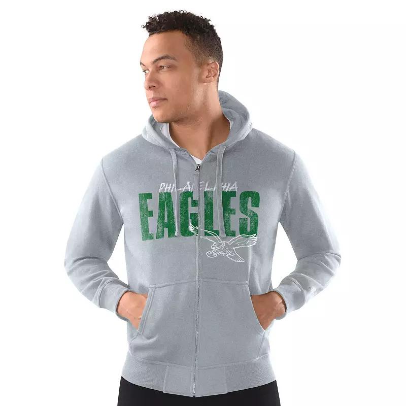Men's Starter Heather Gray Philadelphia Eagles Distressed Classic Full-Zip Hoodie, Size: 2XL, Grey Product Image