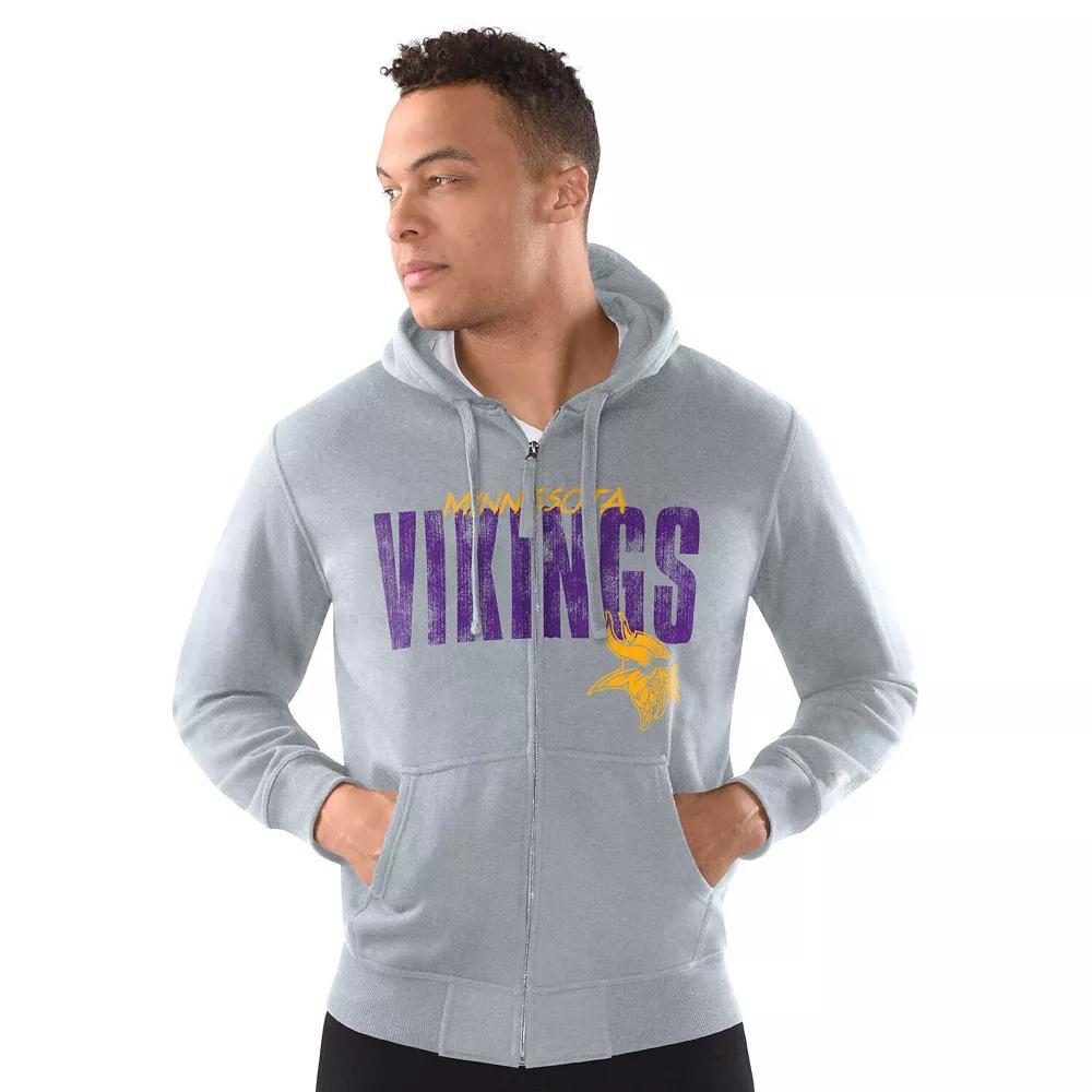 Mens Starter Heather Gray Minnesota Vikings Distressed Classic Full-Zip Hoodie Product Image