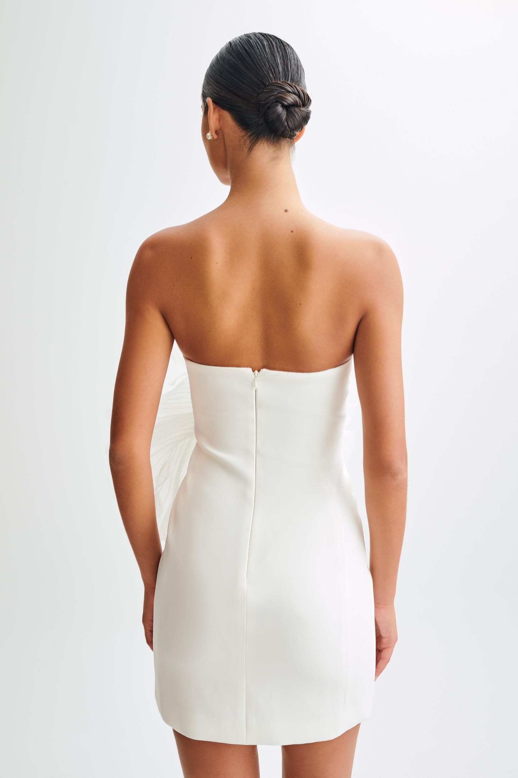 Victoria Strapless Mini Dress With Oversized Flower - White Product Image