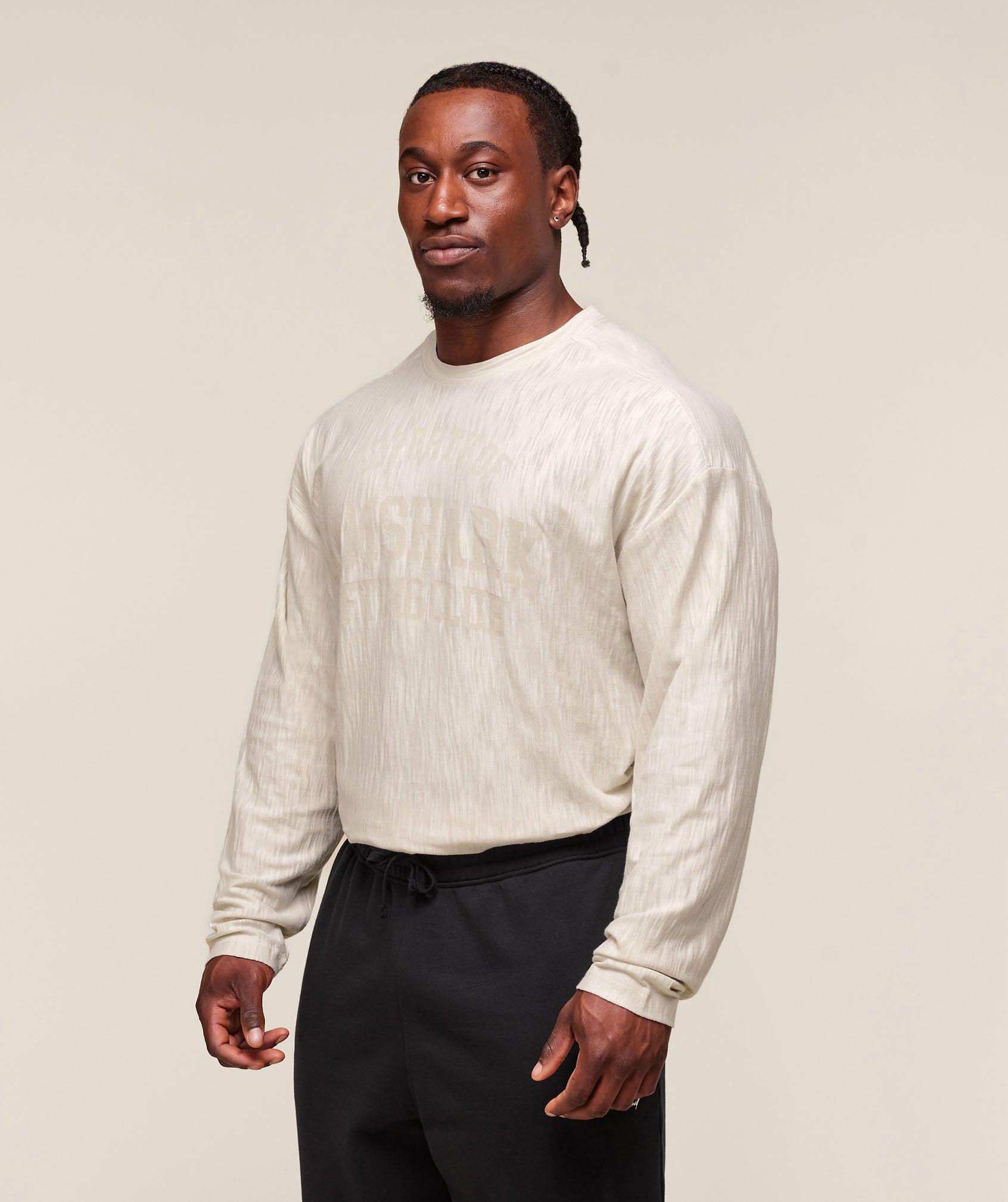 Gymshark Lightweight Slub Textured Lifting Authenticator OS LS T-shirt - Oat White Male Product Image