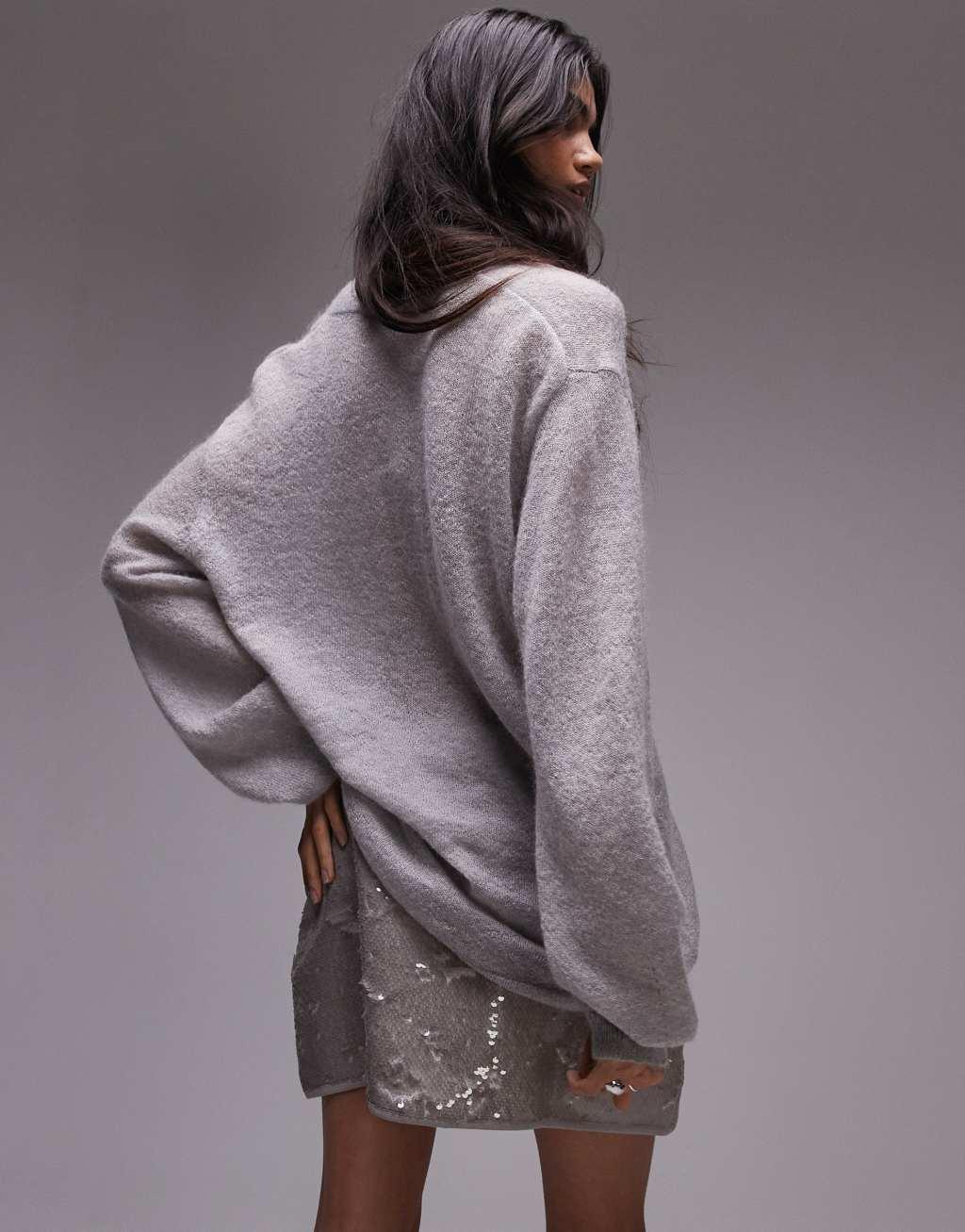 Topshop sequin micro mini in silver gray Product Image