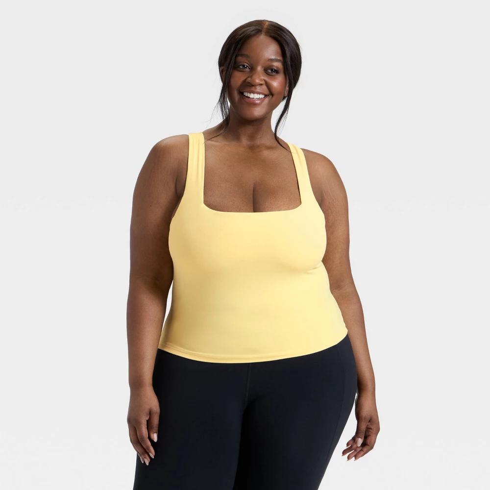 Women's Everyday Soft Square Neck Support Tank Top - All In Motion™ Yellow XXL Product Image