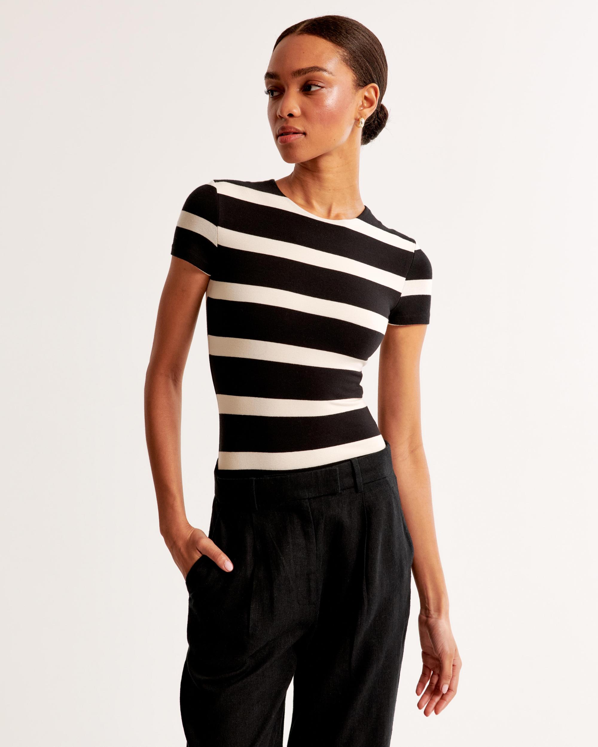 Short-Sleeve Cotton-Blend Seamless Fabric Crew Bodysuit Product Image