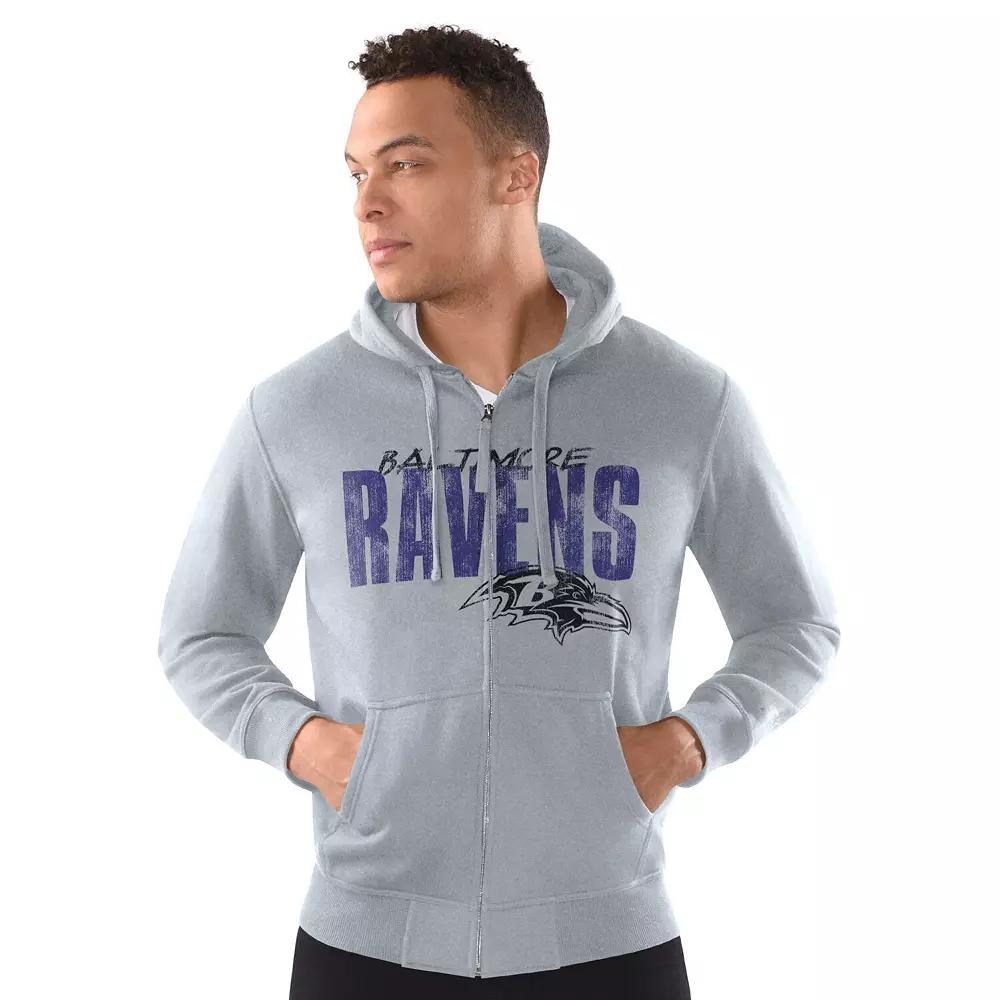 Men's Starter Heather Gray Baltimore Ravens Distressed Classic Full-Zip Hoodie,  Product Image