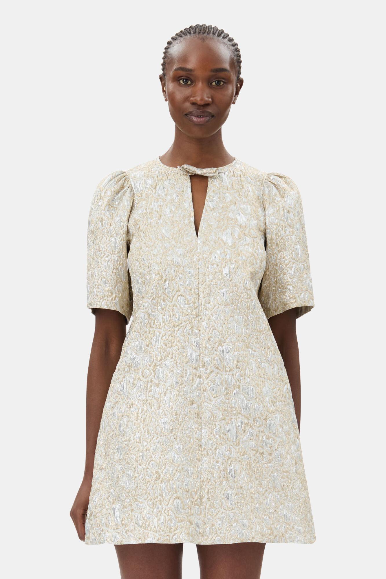 Gold and Silver Metallic A-Line Mini Dress Product Image