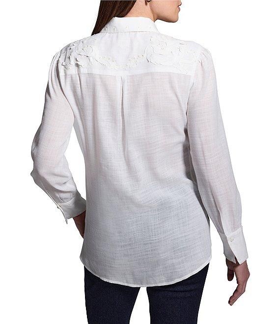 NIC + ZOE Embroidered Point Collar Long Sleeve Button Front Shirt Product Image
