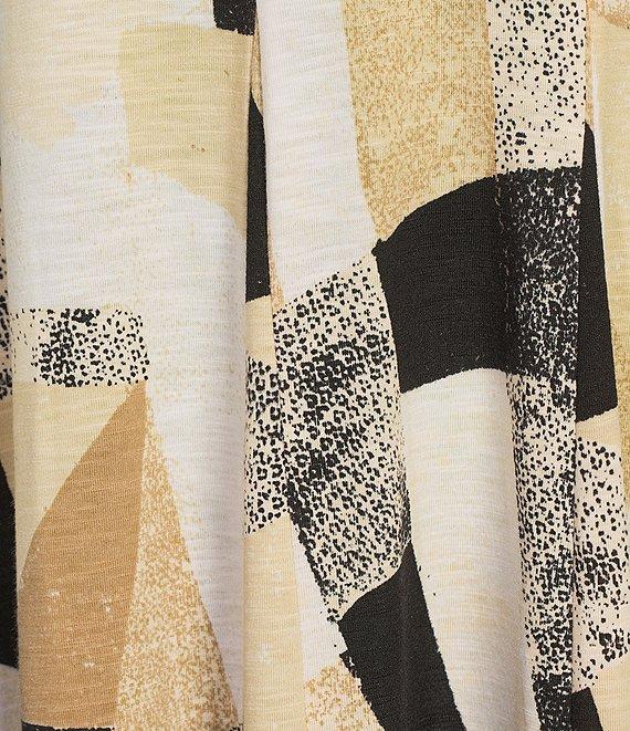 Multiples Slub Knit Geometric Multi-Panel Scoop Neck 3/4 Sleeve Fit & Flare Midi Dress Product Image