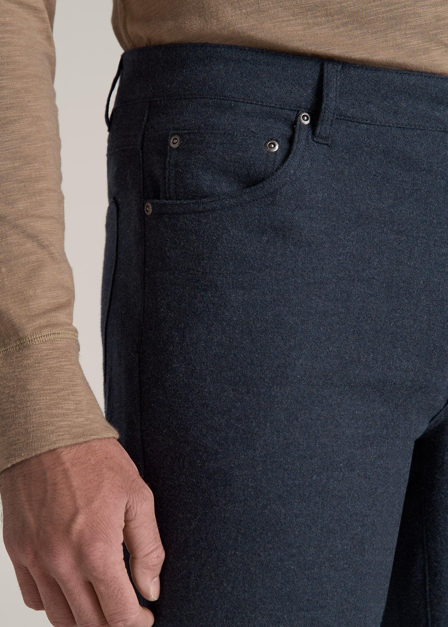 TAPERED-FIT Stretch Flannel 5 Pocket Pants for Tall Men in Dark Indigo Mix Male Product Image