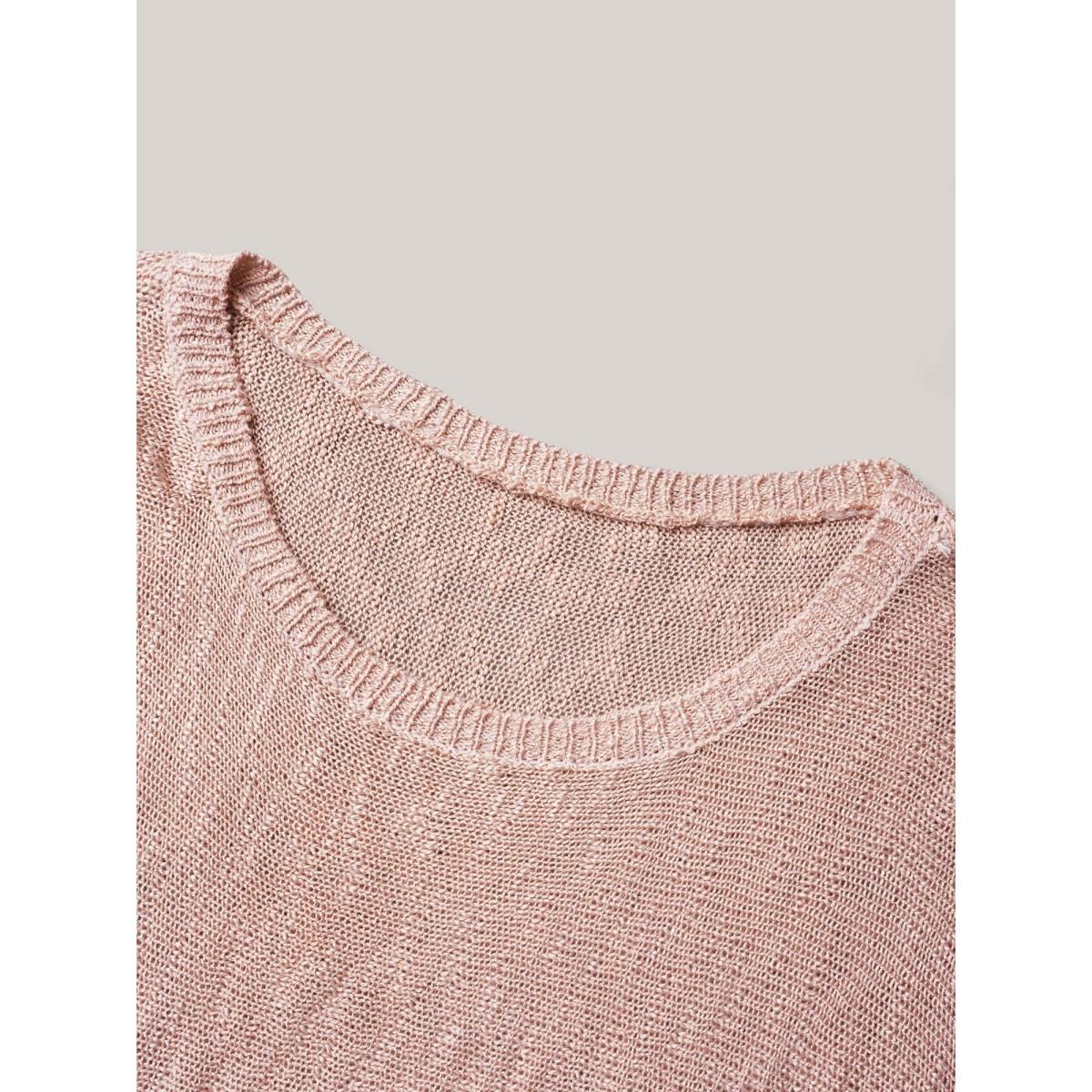Plus Size Heather Textured Dolman Sleeve Ribbed Pullover Salmon Women Casual Loose Long Sleeve Round Neck Everyday Pullovers BloomChic 12/L Product Image