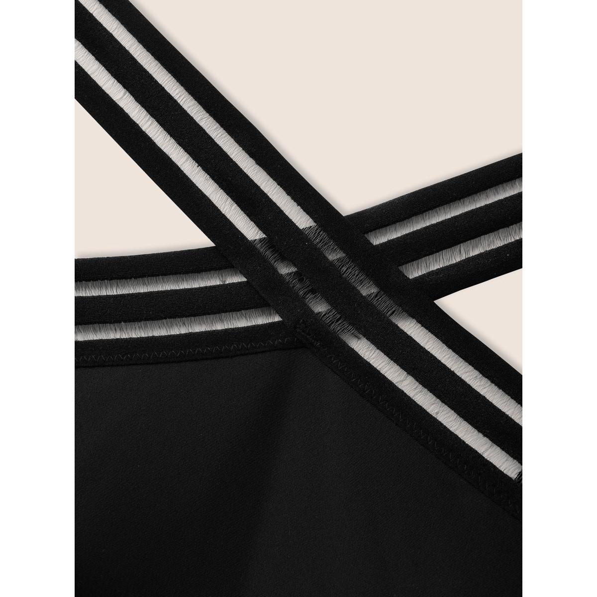 Plus Size Overlap Collar Patchwork Mesh Gathered One Piece Swimsuit Women's Swimwear Black Beach Woven ribbon&lace trim Curve Bathing Suits High stretch One Pieces BloomChic 14-16/1X Product Image