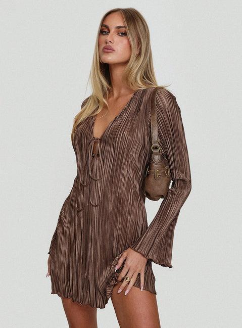 Malop Long Sleeve Mini Dress Chocolate Product Image