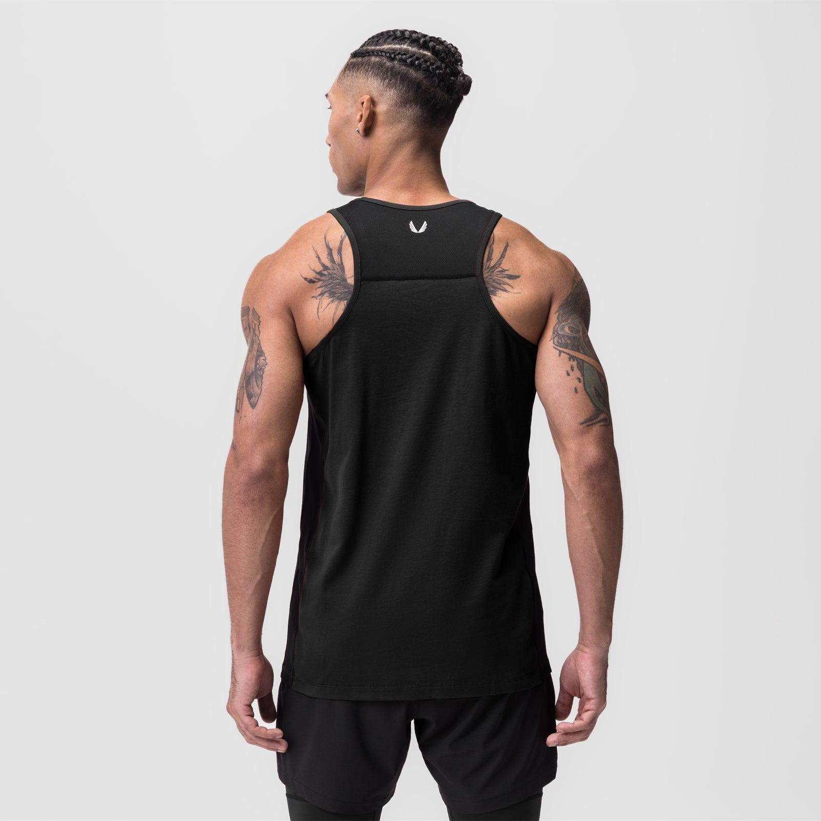 0809. Supima® Mesh Panel Training Singlet - Black Product Image