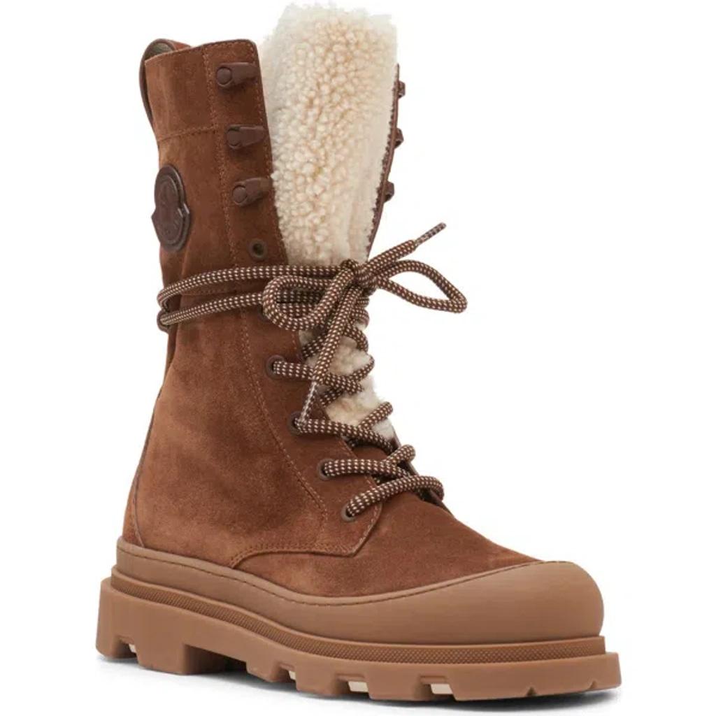 MONCLER Vera High Shearling-trimmed Suede Mid-calf Boots In Brown Product Image