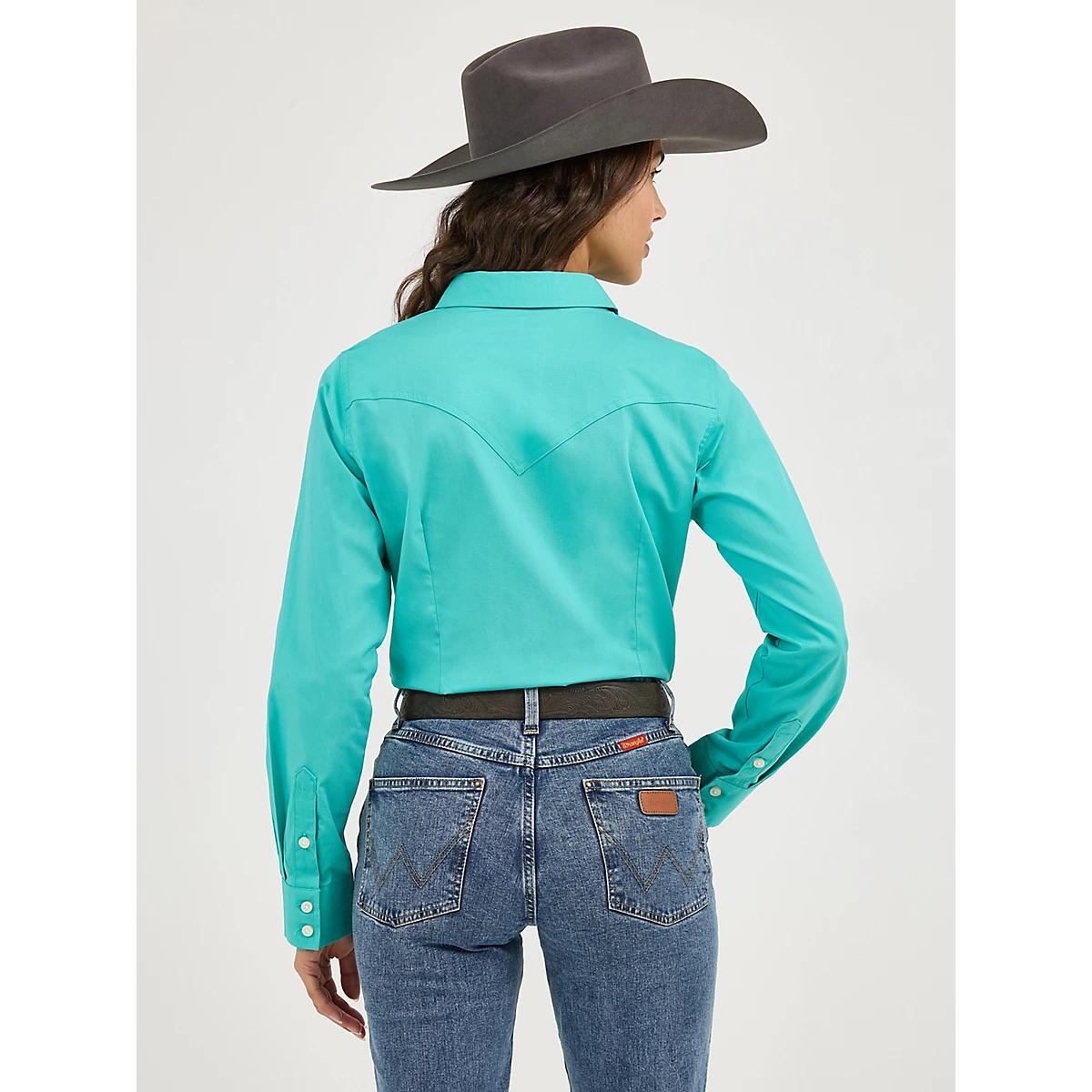 Women's Wrangler Western Button Down Shirt in Bright Aqua Product Image