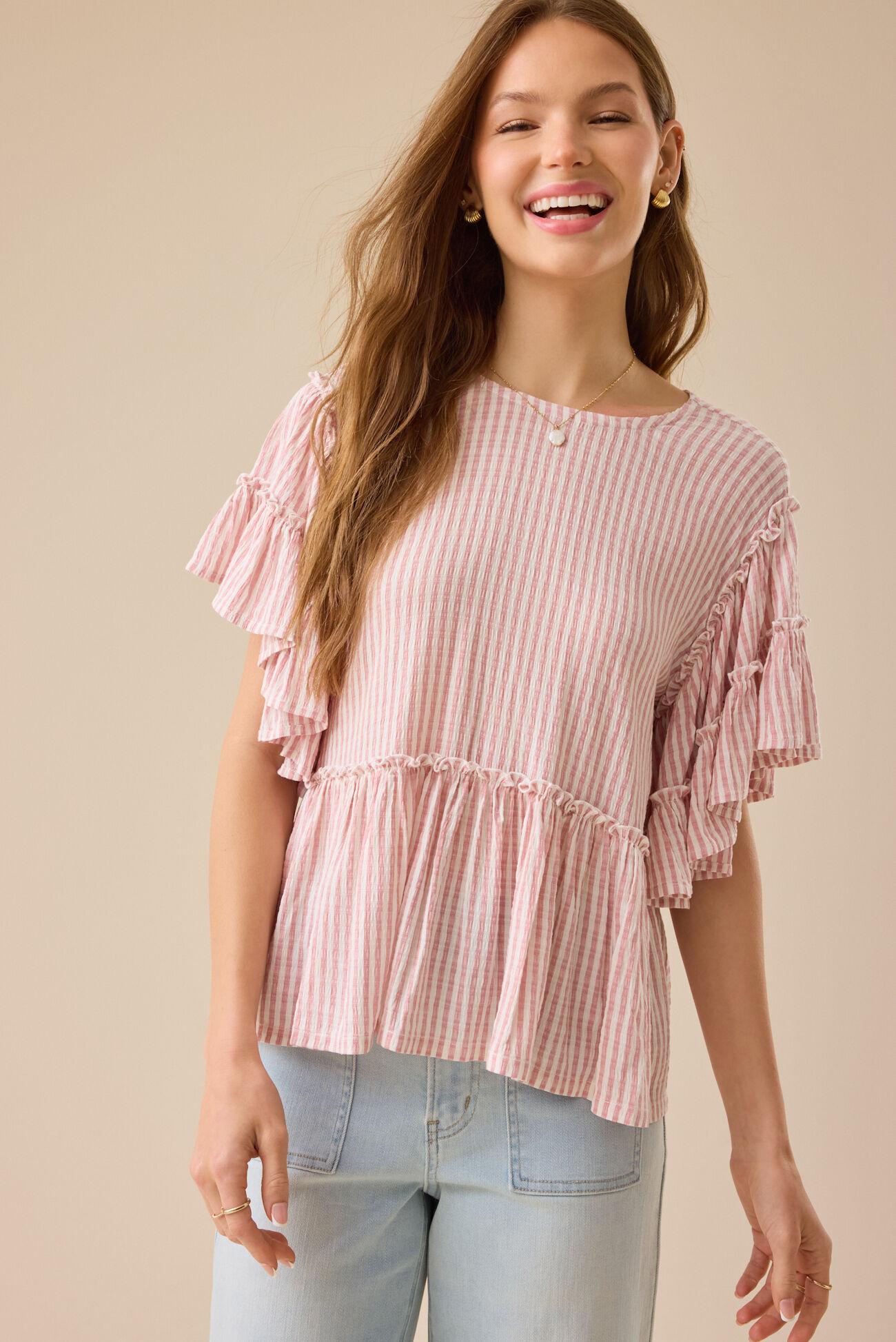 Delilah Striped Flutter Sleeve Top Product Image