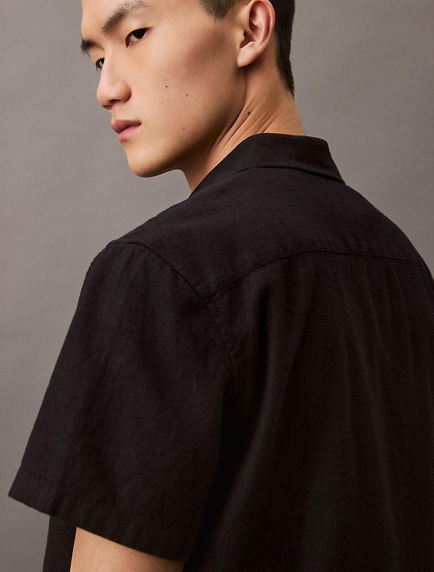 Linen Cotton Short Sleeve Classic Button-Down Shirt Product Image