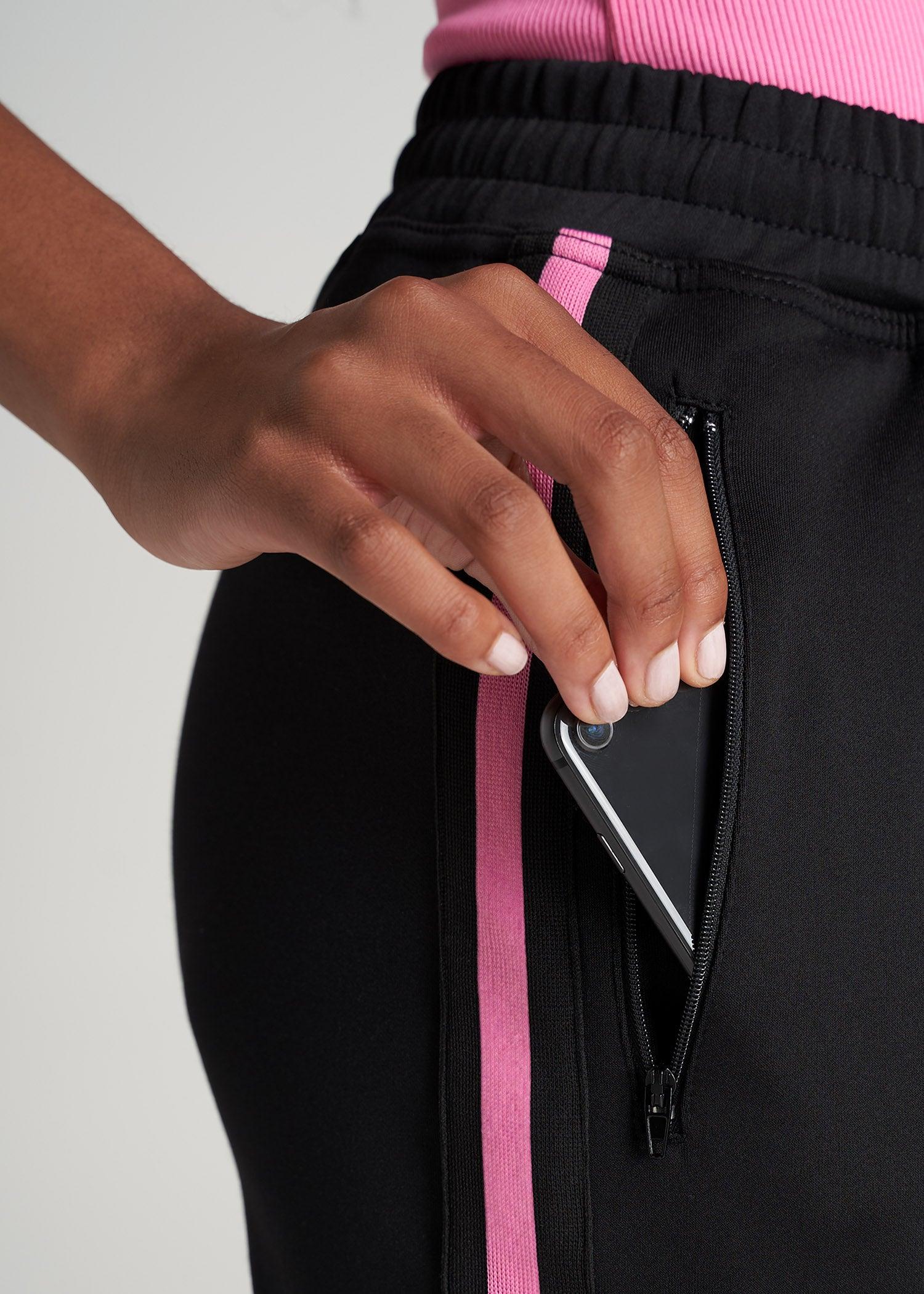 Women's Tall Athletic Stripe Pants in Black & Pink Product Image