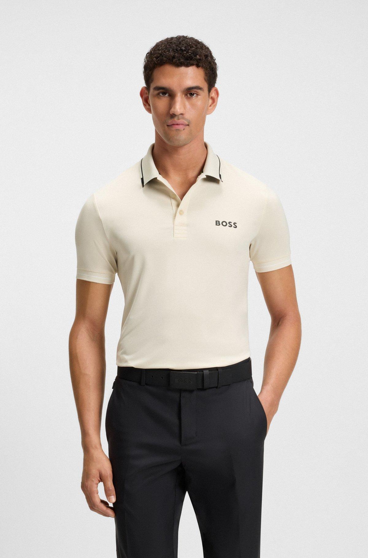 Slim-fit polo shirt with contrast logos Product Image