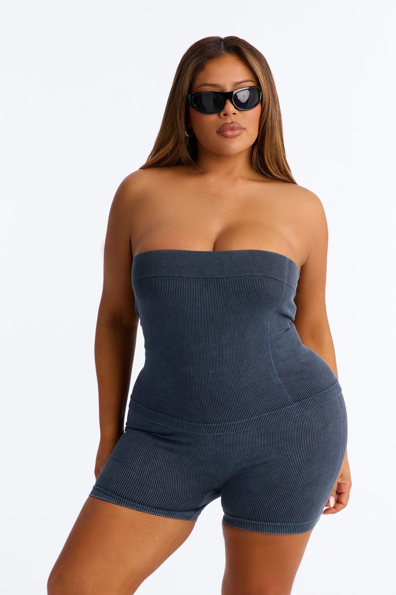 Off Duty Mineral Washed Strapless Short Set - Black Female Product Image