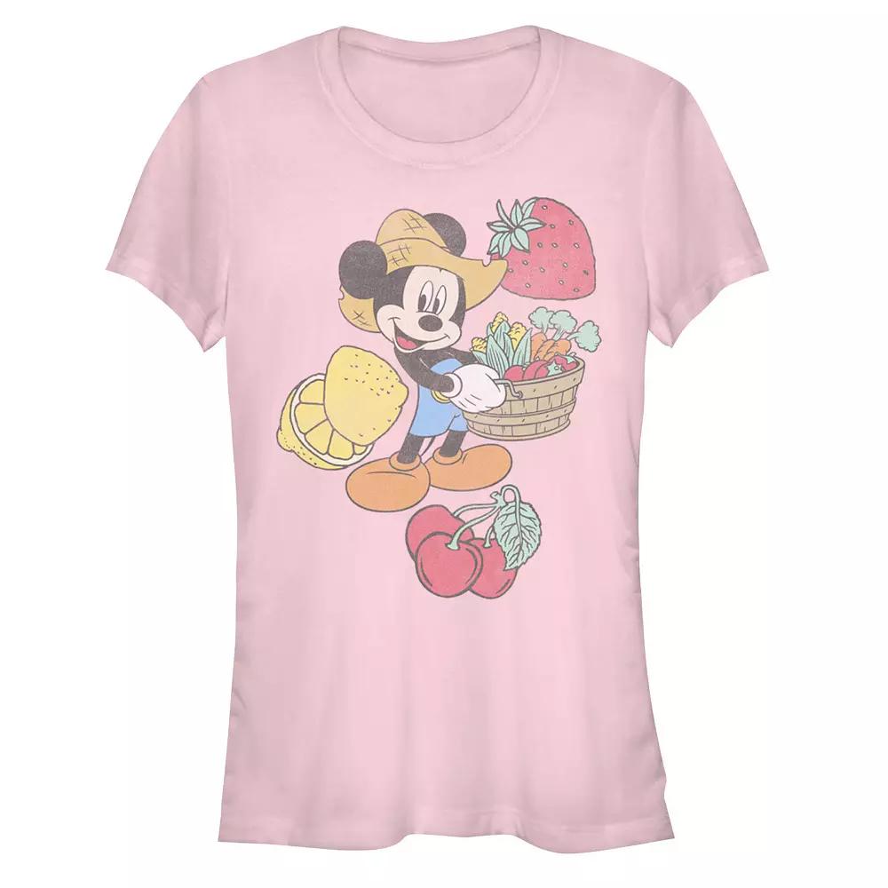 Disney Women's Mickey Farming Fruits & Veggies Smiling Tee, Girl's, Size: Large, Light Pink Product Image