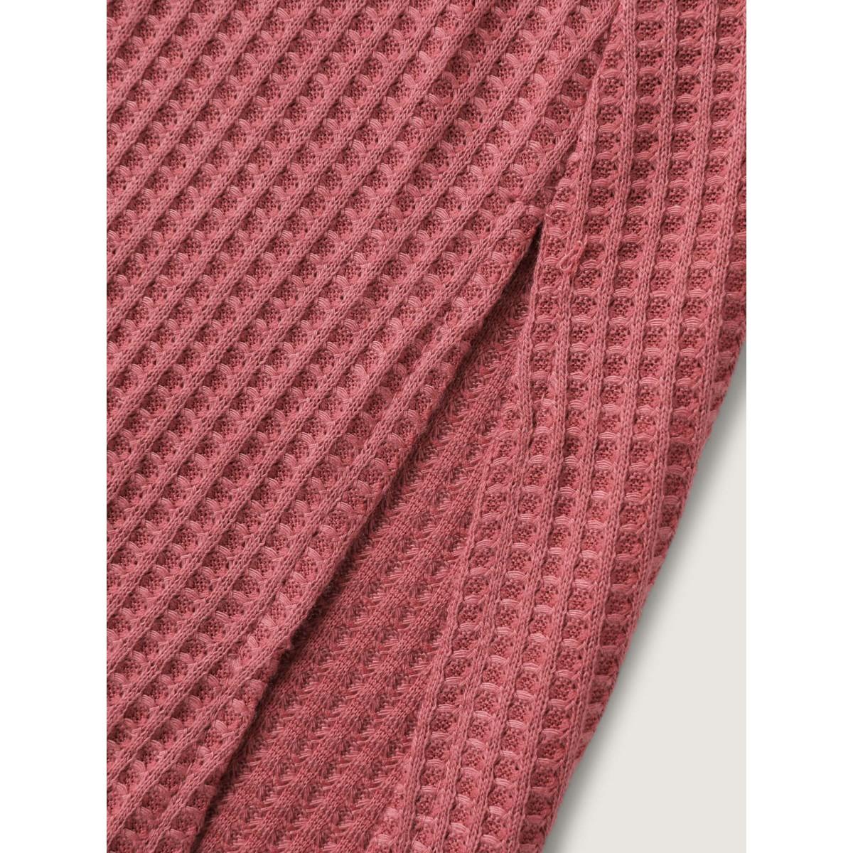 Plus Size Waffle Grid Side Slit Flared T-Shirt Russet Women Leisure V-neck Casual T-shirts BloomChic 22-24/3X Product Image