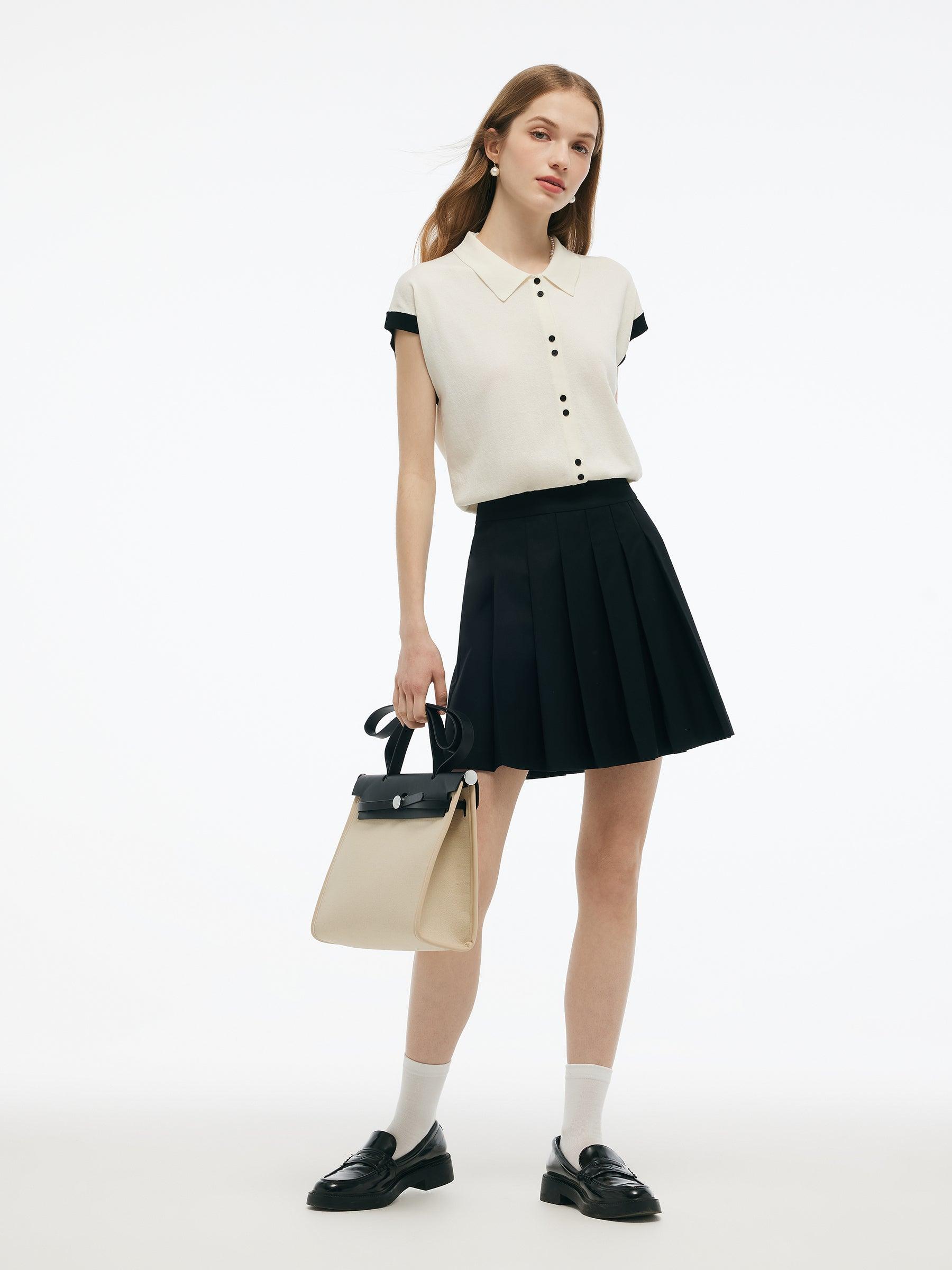 A-Line Women Pleated Mini Skirt Product Image
