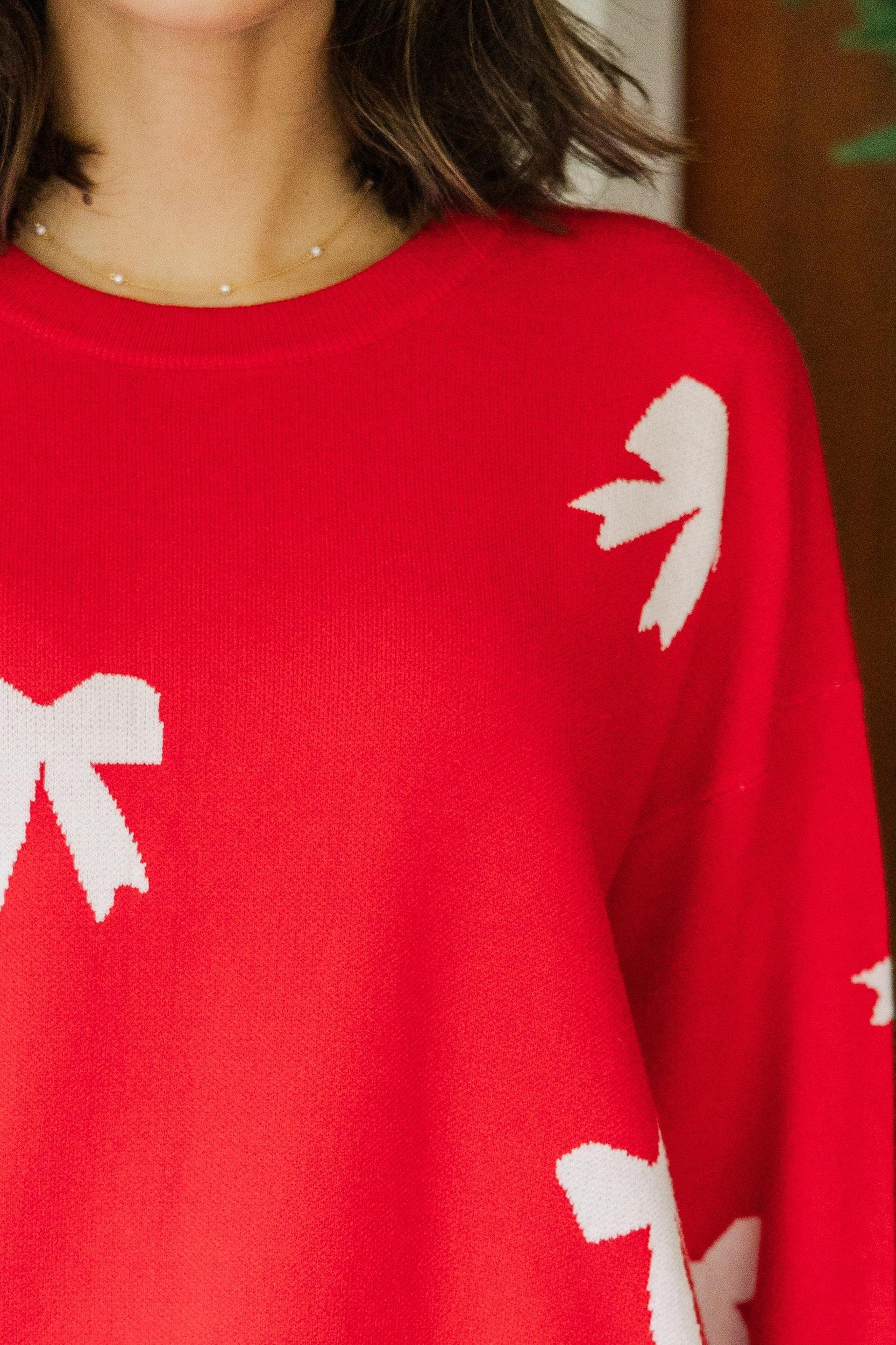 Tied With A Bow Red Ribbon Print Sweater Female Product Image