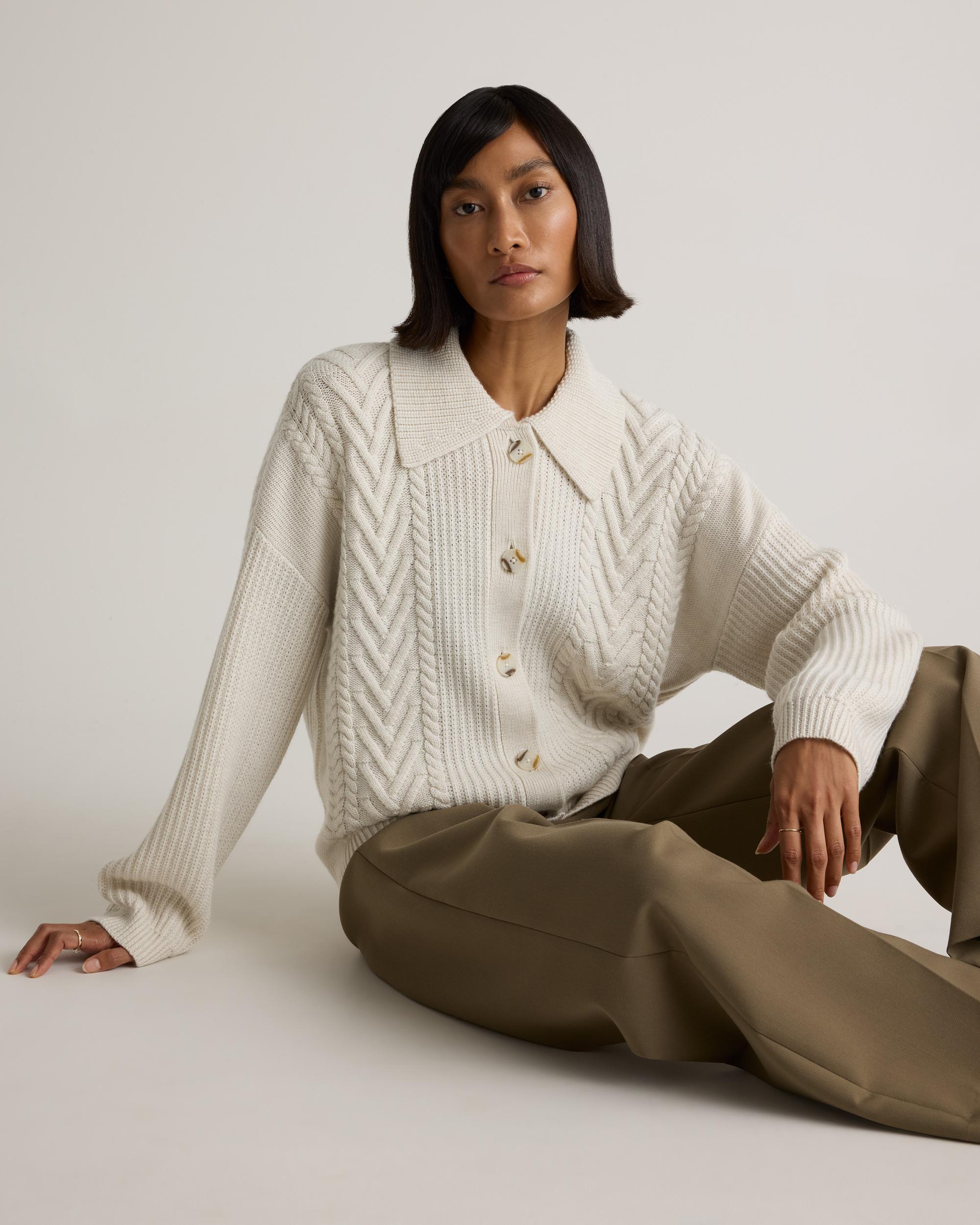 Quince | Women's Australian Merino Wool Collared Cable Cardigan Sweater Product Image