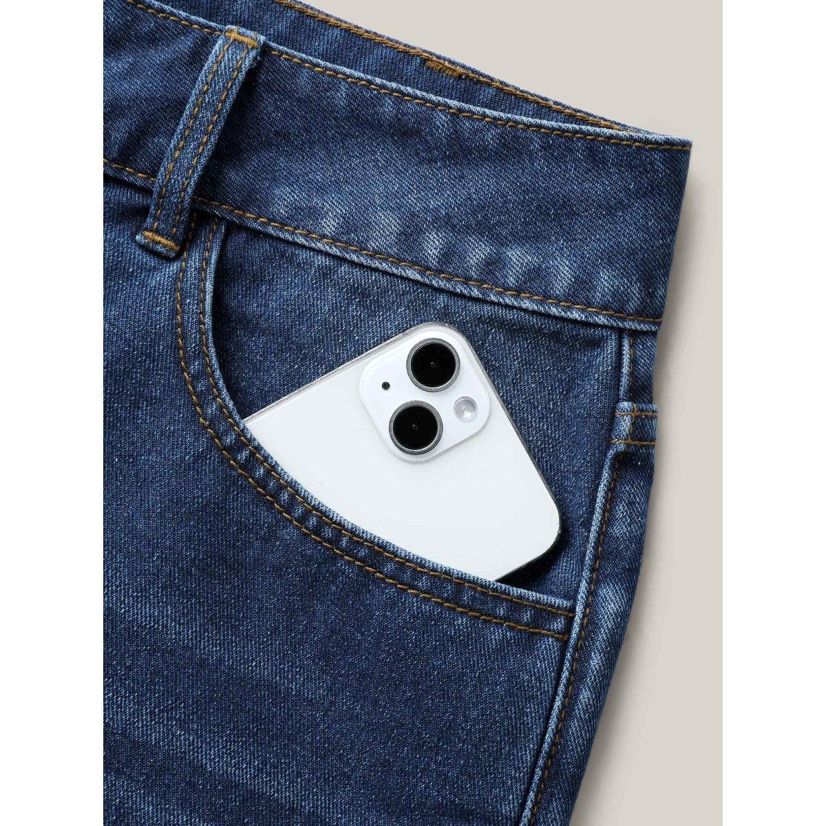 Plus Size Faded Wash Straight-Leg Denim Shorts Women Midblue No stretch Casual Slanted pocket Leisure Denim Shorts BloomChic 18/2X Product Image