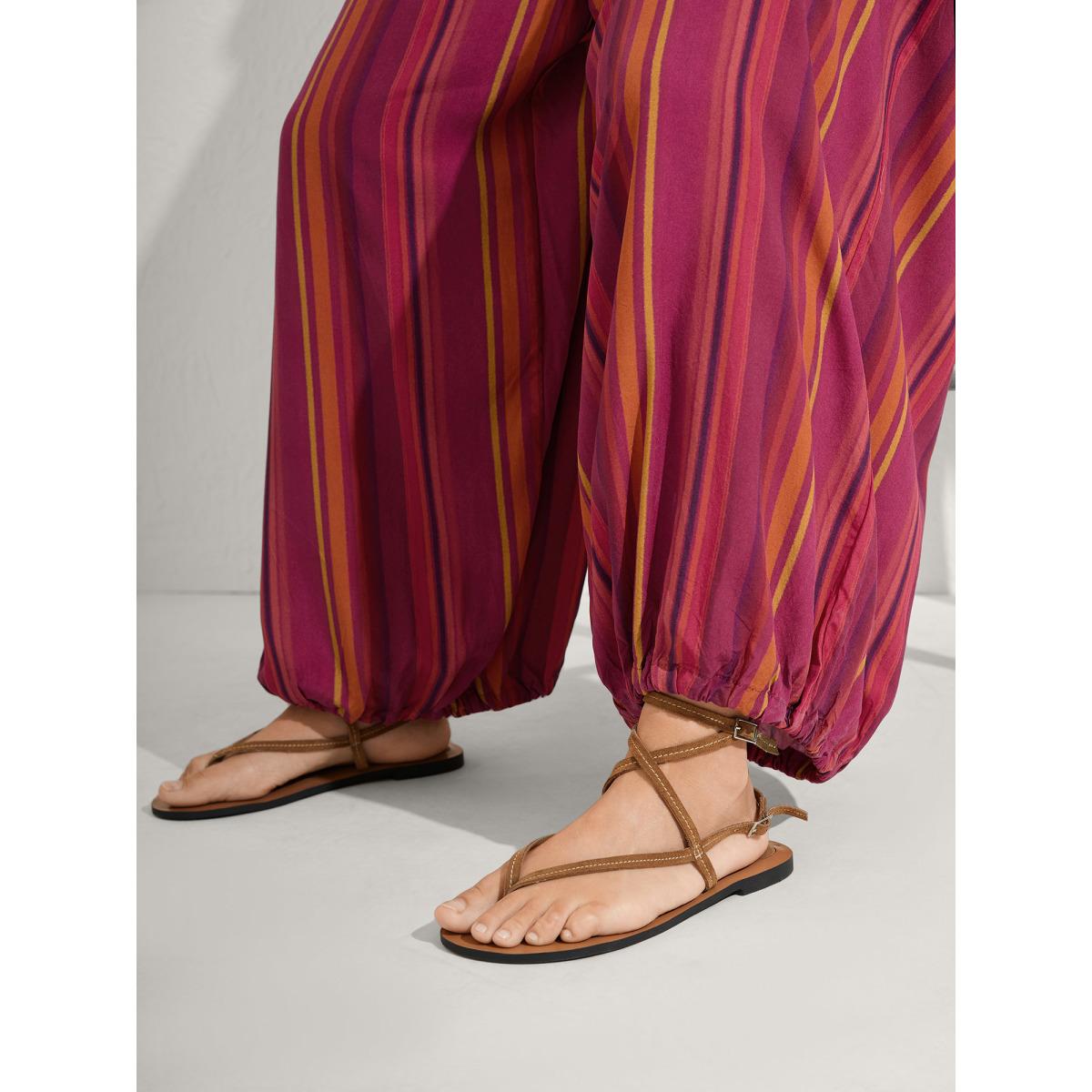 Plus Size Russet Rayon Stripe Print Stretchy Hem Cami Jumpsuit Women Boho Sleeveless V-neck Vacation Loose Jumpsuits BloomChic 18-20/2X Product Image