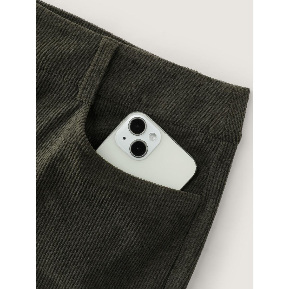 Plus Size Corduroy Ribbed Solid Pants Women DarkSlateGray Office Bootcut Mid Rise Office Pants BloomChic 28/5X Product Image