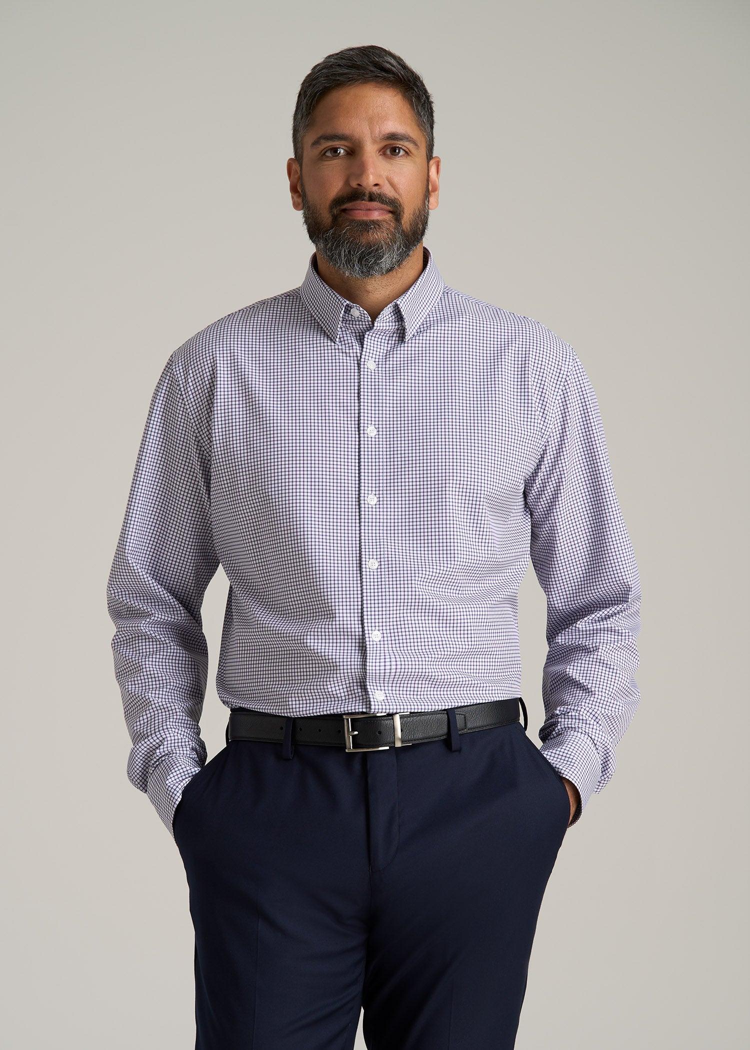 Traveler Stretch Dress Shirt for Tall Men in Plum and Black Grid Male Product Image