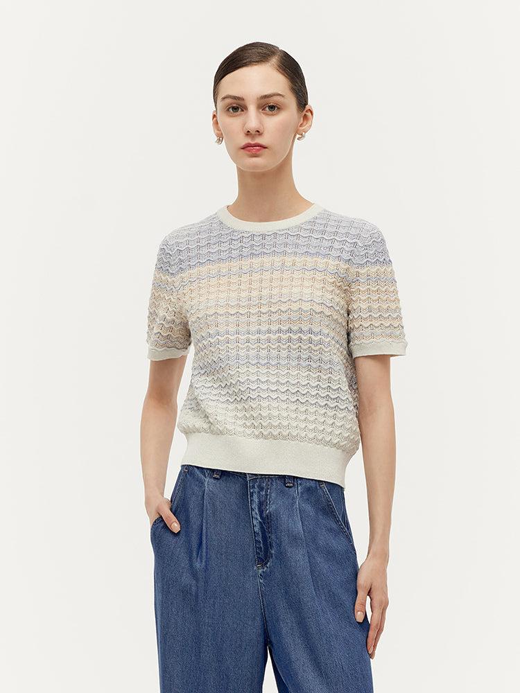 Blue And White Gradient Stripe Women Knit Top Product Image