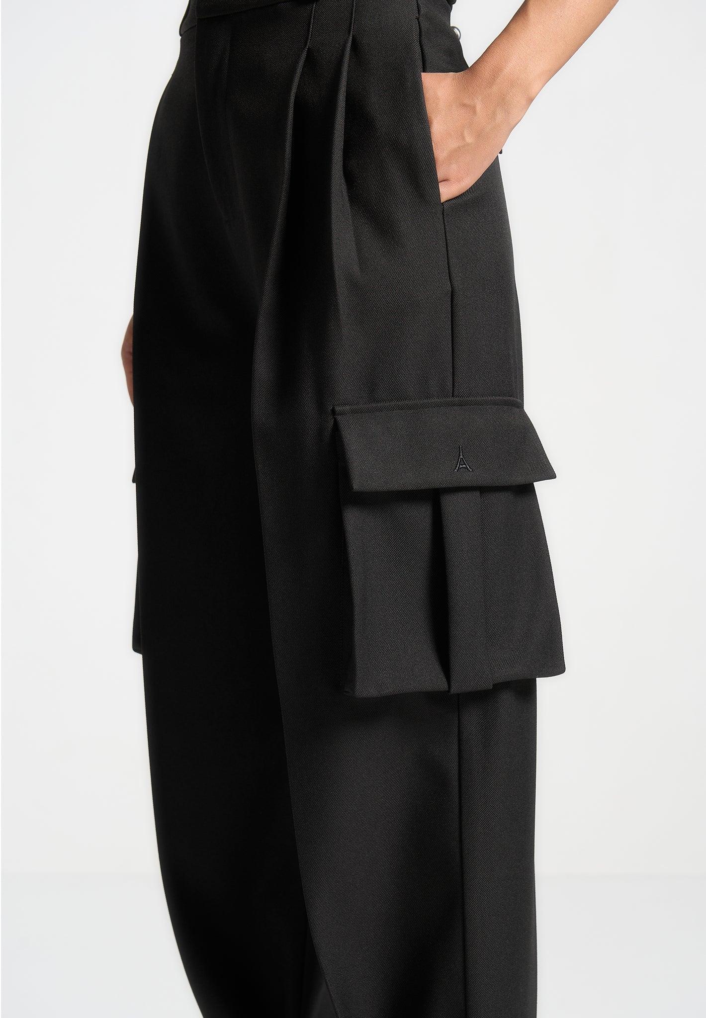 Danielle - Tailored Pleated Cargo Trousers - Black Female Product Image