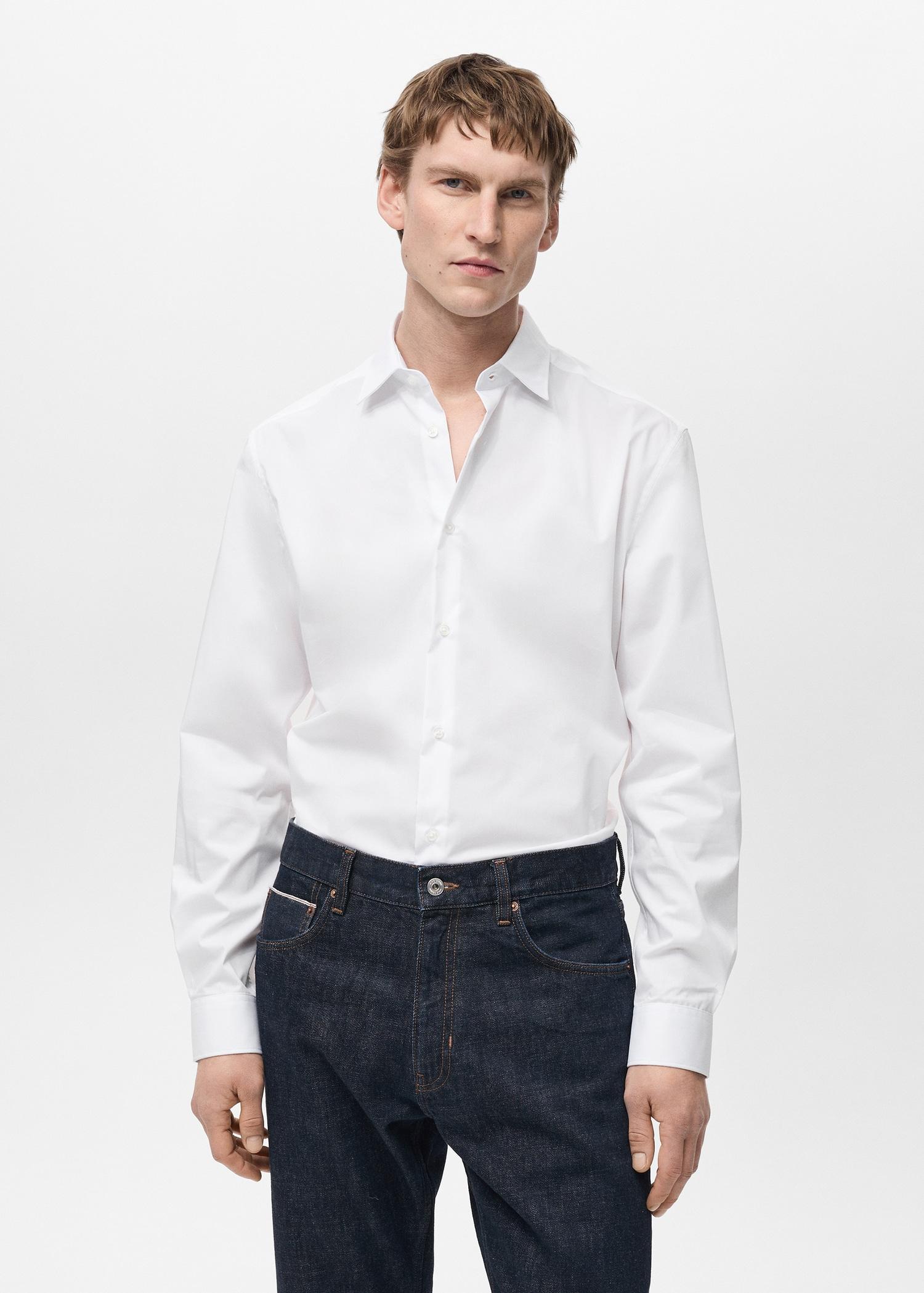 Regular-fit stretch cotton shirt - Men | MANGO USA Product Image