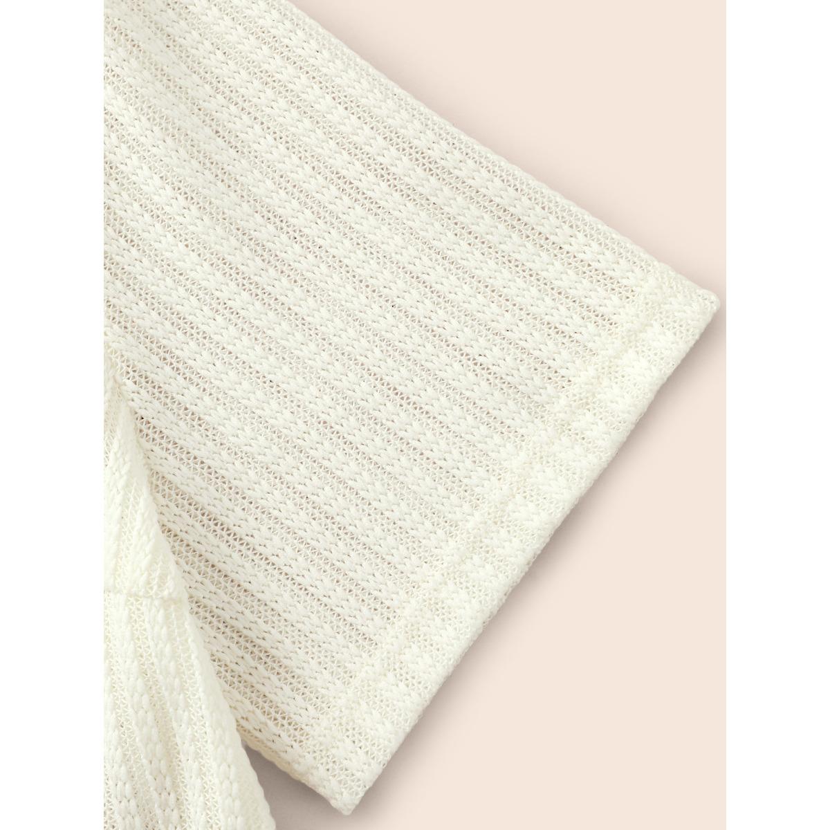 Plus Size Round Neck Pointelle Knit T-shirt Beige Women Casual Texture Round Neck Everyday T-shirts BloomChic 18-20/2X Product Image