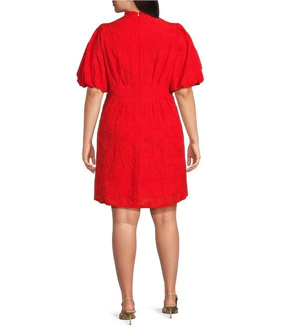 Eliza J Plus Size Short Sleeve Embroidered Cotton Mini Dress Product Image