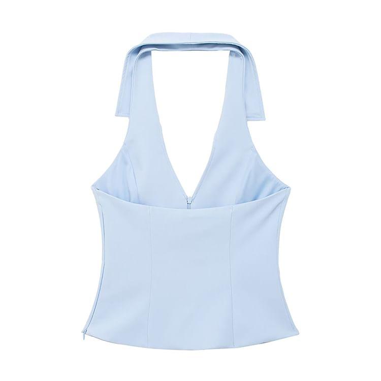 Halter Collar Plain Zip Tank Top / Skort / Set Product Image