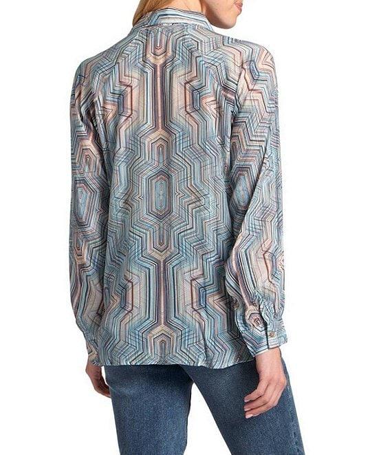 APNY Printed Woven V-Neck Long Sleeve Blouse Product Image