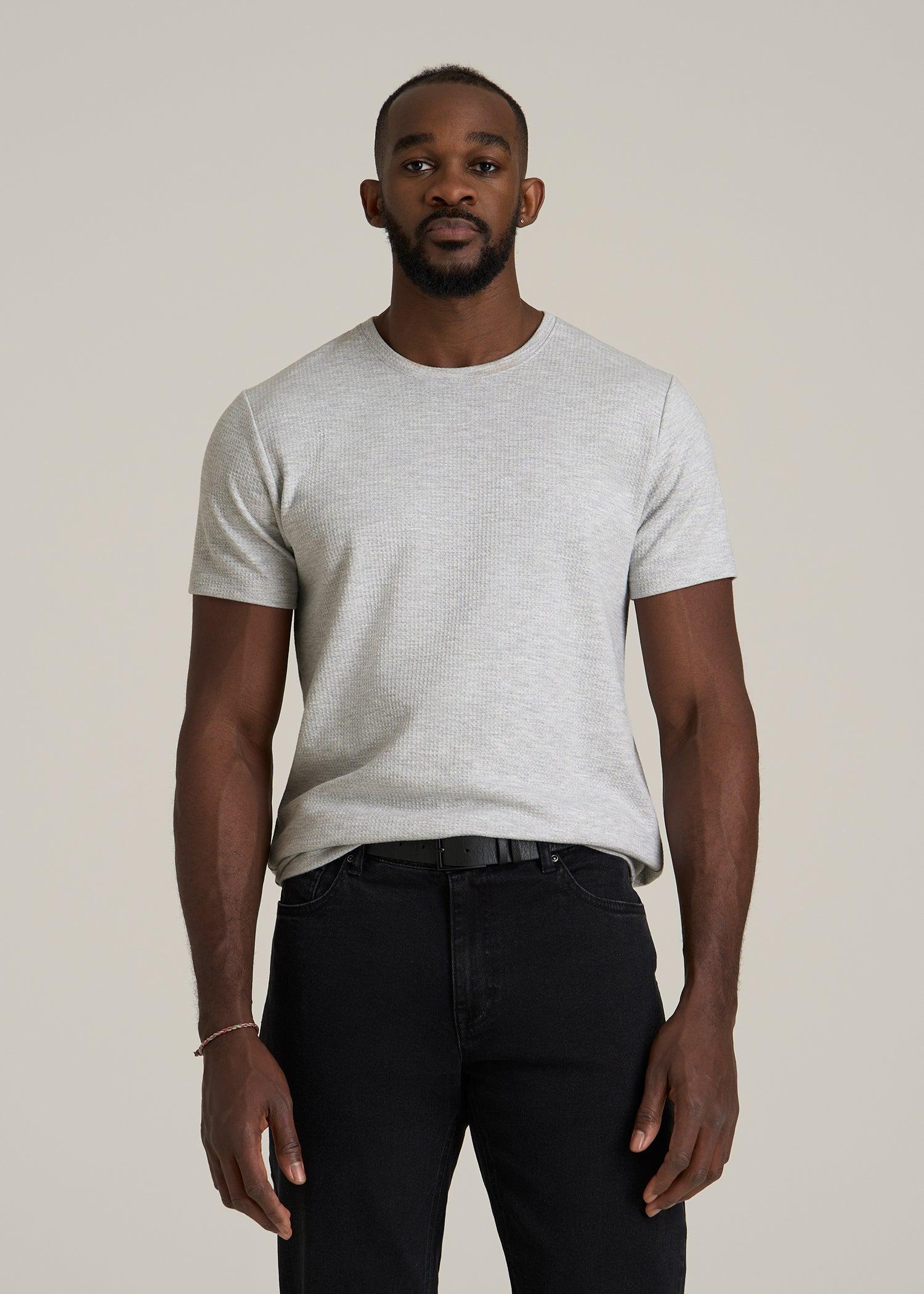 Cloud Knit Waffle Short Sleeve Tee for Tall Men in Light Heather Grey Male Product Image