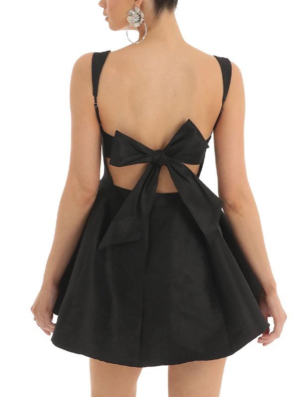 Solid Backless Bow Mini Dress Product Image