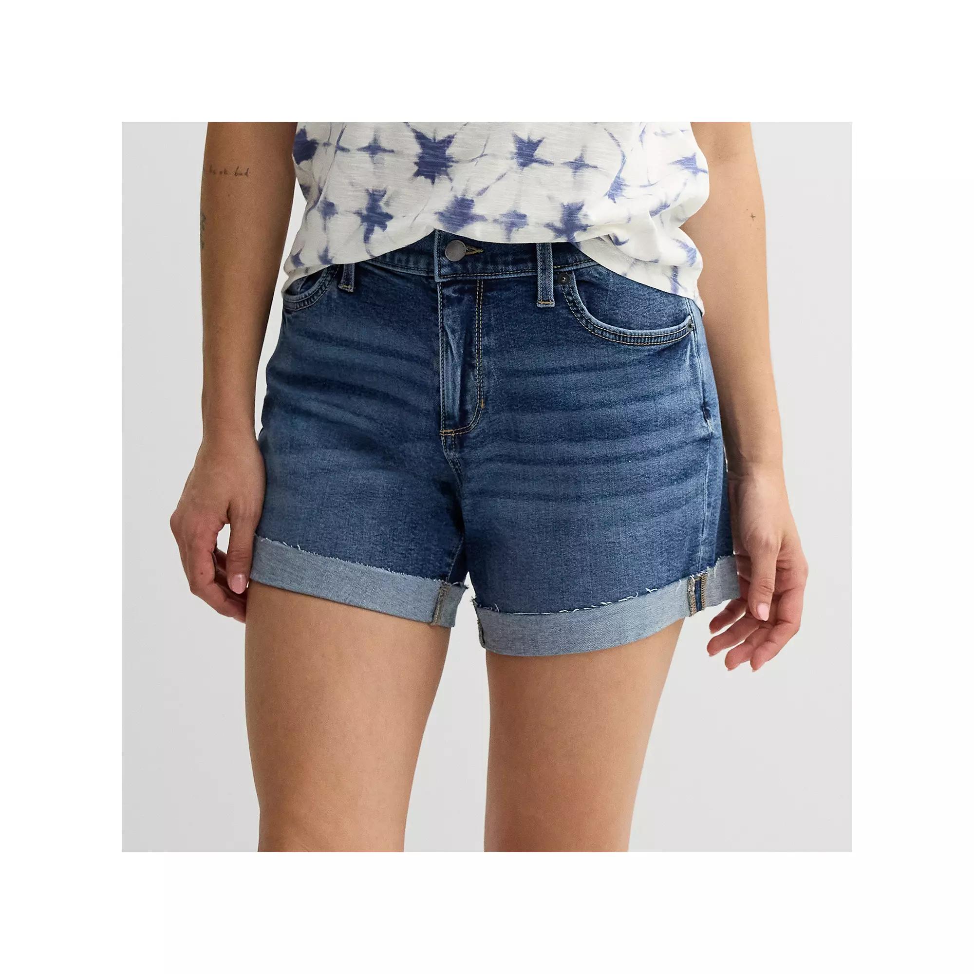 Women's Sonoma Goods For Life® Curvy Mid-Rise Roll Cuff Jean Shorts, Size: 10, Dark Blue Product Image