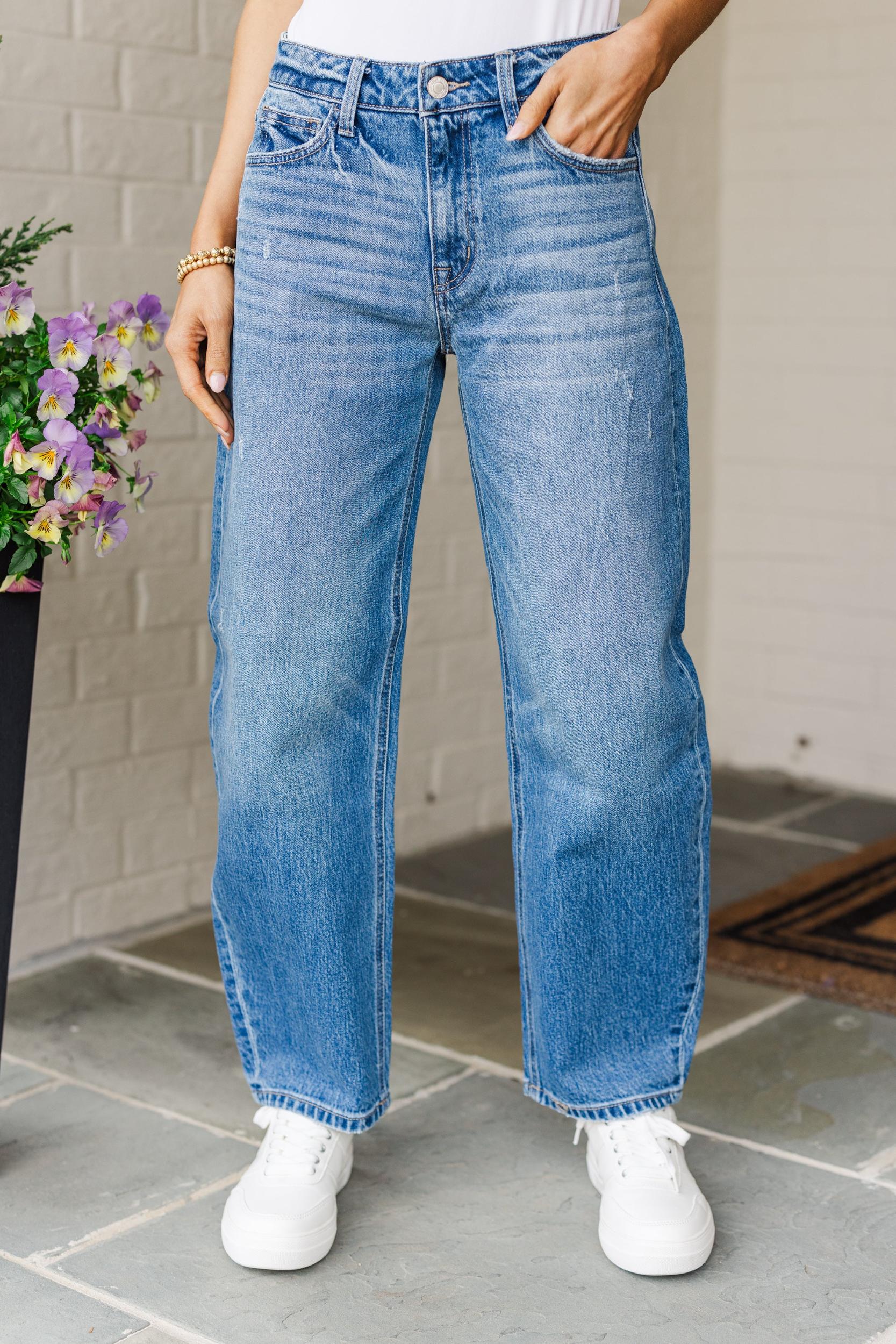 All For It Medium Wash Barrel Leg Jeans Female Product Image