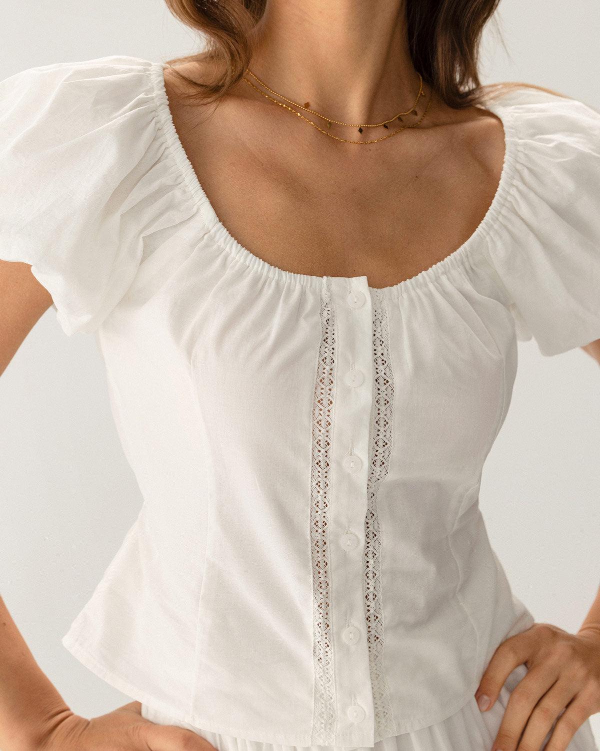 White Raglan Sleeve Button Blouse Product Image